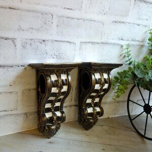 Small Checked Shelf Set Courtly Decor Vintage Corbel Baroque Checked Shelves